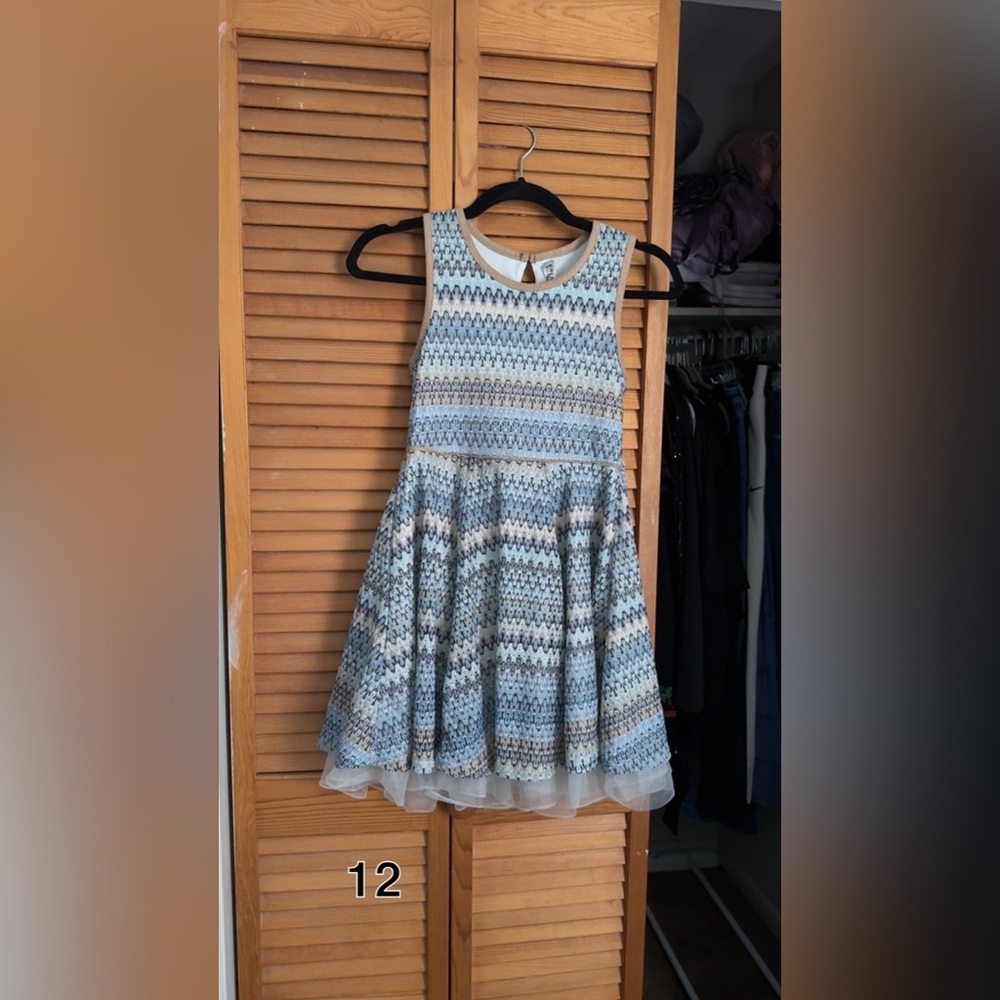 Blue and White Patterned Kids Dress